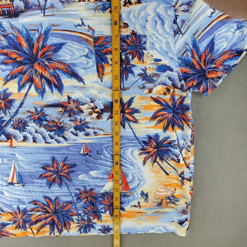 Polo Ralph Lauren T-Shirt Men M Blue Tropical Scenic Beach Pocket Graphic Tee